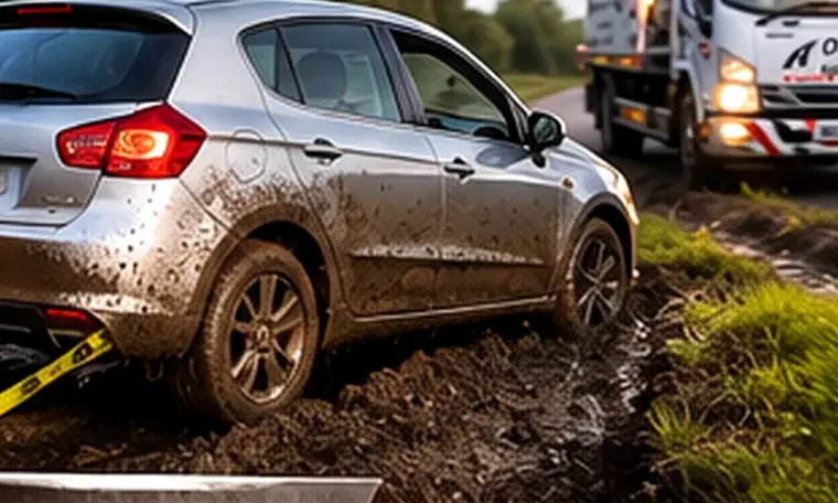 Illustration of a vehicle in mud with a recovery truck nearby